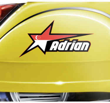 Singapore  flag and custom name motorcycle decal - TenStickers