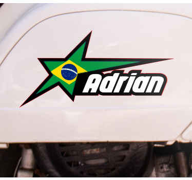 Autocolante para motas Bandeira do brasil e nome personalizado - TenStickers