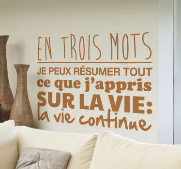 Sticker mural salon citation motivation En trois mots - TenStickers