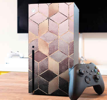 Pink and grey cube with gold lines xbox skin - TenStickers