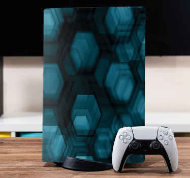 PS5 Aufkleber Futuristische graue sechsecke mit hellblauen lichte - TenStickers
