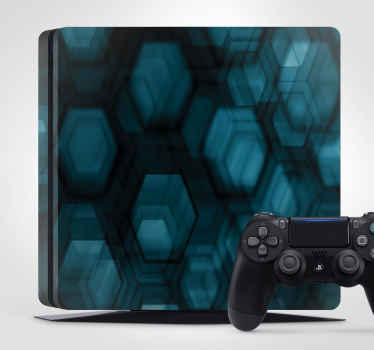 PS4 Aufkleber Futuristische graue sechsecke mit hellblauen lichte - TenStickers