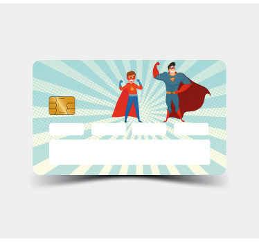 Vinilo tarjeta de crédito Hombre y niño superhéroes diseño retro - TenVinilo