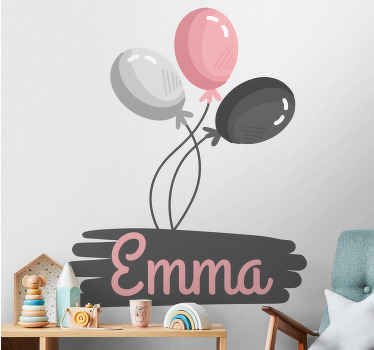 Vinilo decorativo dormitorio ilustración Globos rosas y grises - TenVinilo