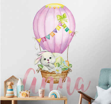 Söt pastellkanin på en ballong vinyl dekal - Tenstickers