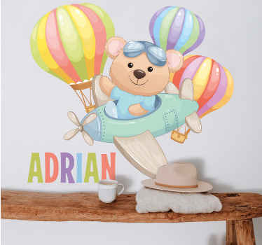 Cute bear on an airplane with balloons  decal - TenStickers