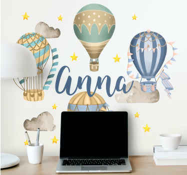 Blue balloons with stars illustration decal - TenStickers