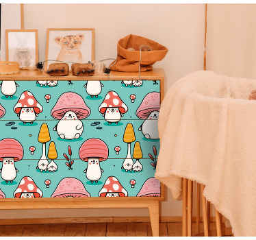 Klebefolie Möbel Lustige pilze gesichter Muster - TenStickers