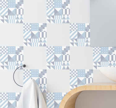 Blue bathroom design geometric wall sticker - TenStickers