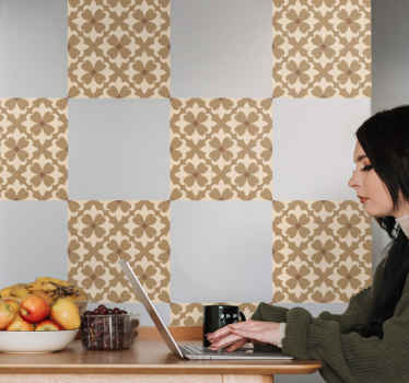 Naklejka na kafelki beżowy wzór kwadratowy - TenStickers