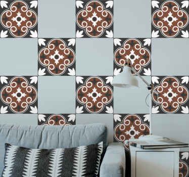 Autocolantes azulejos decorativos Padrão vintage cinza e marrom - TenStickers
