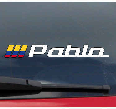 Pegatina para coche Bandera colombiana con nombre personalizado - TenVinilo