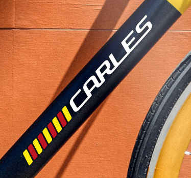 Vinilo bicicleta bandera catalana con nombre - TenVinilo