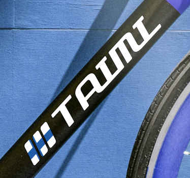 Suomen lippu suorakulmiossa ja omalla nimellä pyörätarrat - Tenstickers