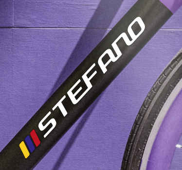 Vinilo bici Bandera colombiana en rectángulo y nombre personaliza - TenVinilo