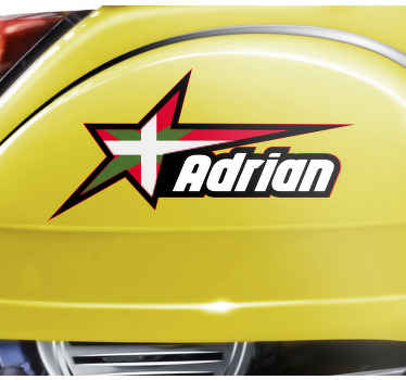 Pegatina moto Bandera vasca en estrella y nombre personaliza - TenVinilo