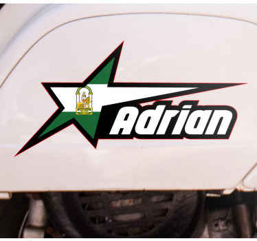 Pegatina moto Bandera andaluza en estrella y nombre - TenVinilo