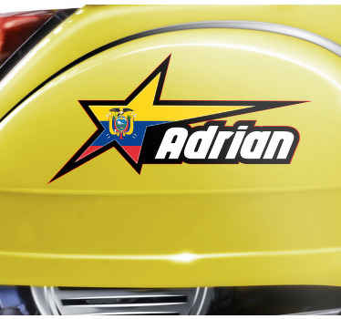 Pegatina para moto Bandera de ecuador en estrella y nombre person - TenVinilo