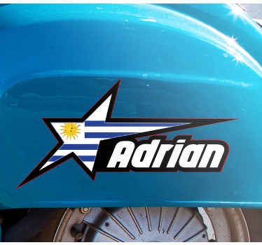 Pegatina para moto Bandera de uruguay en estrella y nombre person - TenVinilo