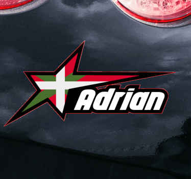 Pegatina para coche Bandera vasca en estrella y nombre personaliz - TenVinilo