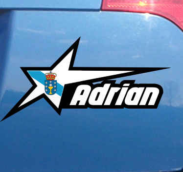 Pegatina coche bandera gallega con nombre - TenVinilo