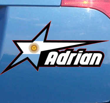Pegatina para coche Bandera argentina en estrella y nombre person - TenVinilo