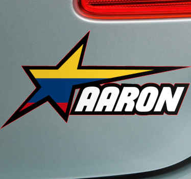 Pegatina para coche Bandera colombiana en estrella y nombre perso - TenVinilo