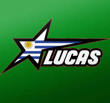 Pegatina para coche Bandera de uruguay en estrella y nombre perso - TenVinilo