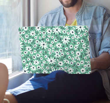 Vinilo para portátiles Margaritas sobre un fondo aguamarina - TenVinilo