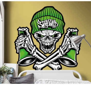 Vinilo urban Graffiti de gafas de calavera verde - TenVinilo