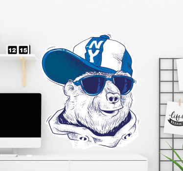Blue bear with hat wall sticker - TenStickers