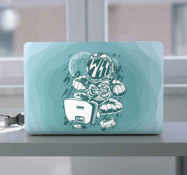 Vinil decorativo de vinil autocolante para pc de estilo de desenho animado de graffiti ilustrando um astraurnaut desfrutando de videogame no computador com o seu console e controlador.