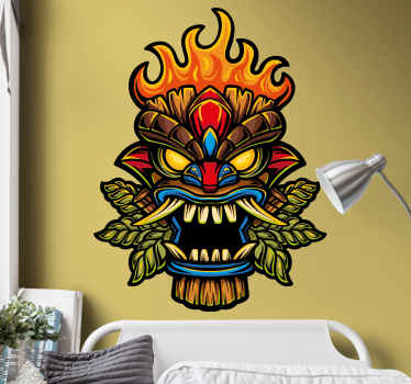 Fire tiki mask cartoon graffiti urban  sticker - TenStickers