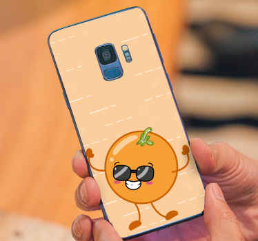 Cute smiling orange cartoon Samsung sticker - TenStickers