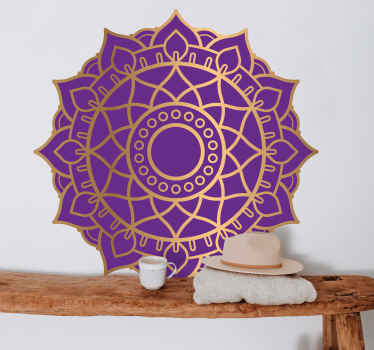 Vinilo abstracto Mandala floral dorado y morado - TenVinilo