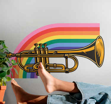 Sticker musique trompette avec arc-en-ciel - TenStickers