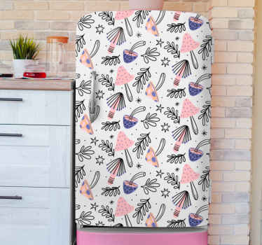 Classical mushrooms and flowers fridge decal - TenStickers