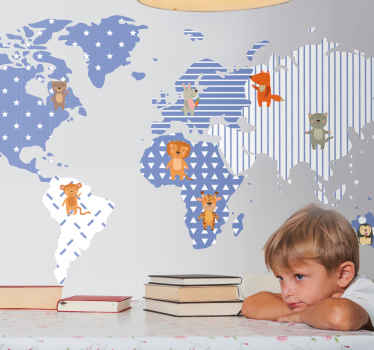 Illustrated animal map world map decal for wall - TenStickers