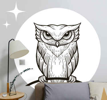 Svart uggla med månen och stjärnor klistermärke - Tenstickers