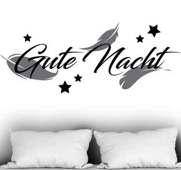 Wandtattoo Bett Gute-nacht-text mit sternen und federn - TenStickers