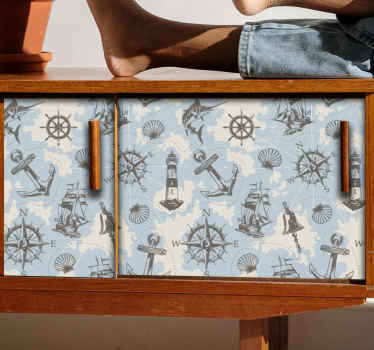 Nautical symbols pattern furniture sticker - TenStickers