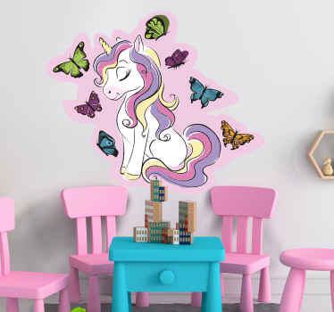 Wallstickers til børn enhjørning sommerfugle wallsticker - TenStickers