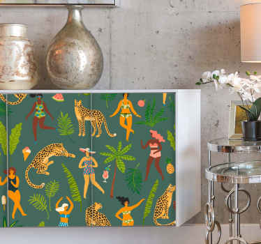 αυτοκόλλητο με έπιπλα πράσινης γυναίκας και λεοπάρδαλης - TenStickers