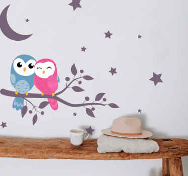 Couple of owls on a branch animal wall decal - TenStickers