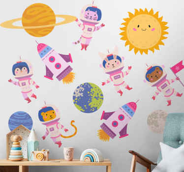 Animal astronauts with rocket animal sticker - TenStickers