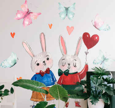 Couple of rabbits and butterflies animal decal - TenStickers
