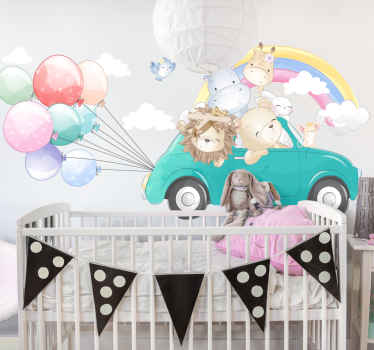 Animal adventure car illustration sticker - TenStickers