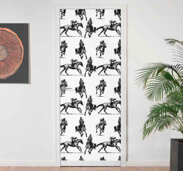 Vinilo para puerta Patrón de caballo blanco y negro - TenVinilo