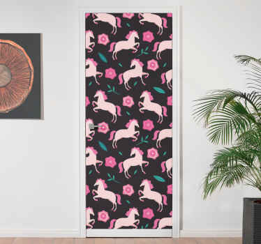 αυτοκόλλητο πόρτα λουλουδιών και φυτών με άλογα - TenStickers