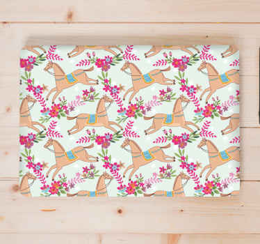 Naklejka na laptopa Różowe kwiaty wzór konia - TenStickers